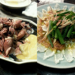 大衆料理　川治 - 左　ほたるいかの酢味噌
      右　ふぐの湯引き