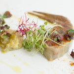 emuN - 旦那の前菜は新サンマのミキュイ　テリーヌ仕立てミックススパイスの香り　肝ソースのアクセント