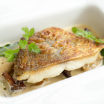 emuN - 私は本日の鮮魚を。真鯛のポワレ　いろんなきのこが敷いてあってソースまで美味し過ぎてほとんど飲んだ