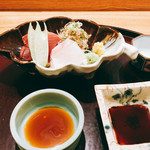 日本料理 太月 - 鰹、鯛　大葉、茗荷、はす芋添え　2016-9