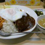 むさしや - ﾊﾝﾊﾞｰｸﾞ丼大盛+目玉