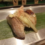 寿司 魚がし日本一 - 旬にぎり　８００円（税込）第二陣　炙りさんま、焼きなす、あなご