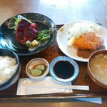 福島屋 - カツオの刺身と秋鮭のチーズはさみフライ900円です！