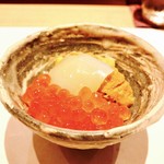 鮓 きずな - H28.9　三色寿司（利尻 ウニ、はりいか、生いくら醤油）