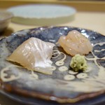 鮨処 有馬 - ［2016/09］酒肴② ほっけと甘エビの昆布締め