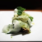 TACUBO - 鮎のコンフィ　青トマトと加賀太きゅうりのソース
      