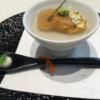 ナベノ-イズム - 領国江戸蕎麦ほそ川のそば粉をソースにソースペシャメルの技法で炊き上げたそばがき・塩雲丹とともに
