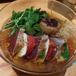 ラーメン巌哲 - カツヲのカプレーゼ・宮城県産（2016年夏の日曜夜限定献立）