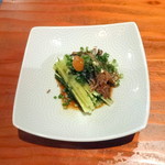 蕎麦切り 旗幟 - はも皮と胡瓜の酢の物670円