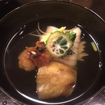 懐石料理 はし本 - お椀：焼き鱧、焼き茄子、にゅう麺