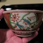 瓢亭 - 白鷺と秋の草花上絵付け赤絵小鉢