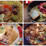 Yakitori Daishizen - 刺盛り、馬刺し、豚足、山芋鉄板
