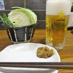 Kagoshimakenkirishimashitsukadanoujou - 生ビールとお通しの生野菜