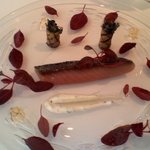 ル・ジュー・ドゥ・ラシエット  - 45℃で火を入れた鯖のコンフィ　ホワイトバルサミコのジュレ　シブレットクリーム