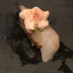 伊藤家のつぼ STAND SUSHI BAR - カワハギです。肝がたまりません。