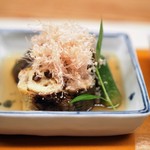 楽食酒 圓 - 子持ち鮎と水茄子とおくらの冷やし炊合せ
