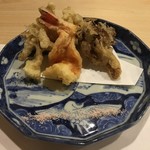 旬菜 おぐら家 - 足赤海老と天然きのこの天ぷら