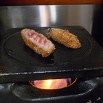 陶板で牛かつをお好みに仕上げて！