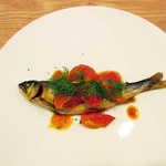 ラ・トラース - 4】お魚：鮎のコンフィ トマトのレモンヴィネガー(2016.8月)