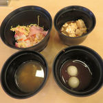 バイキングレストラン志高 - ちらし寿司(左上)　麻婆豆腐(右上)　卵ときのこのスープ(左下)