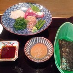 はらまさ - かつおと鮃肝ソース　手巻き海苔