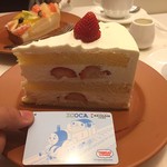 ロビーカフェファシーノ - 苺のショートケーキ
            〆のスイーツに定番のショートケーキにして、運ばれて来た大きさにビックリ！
            ICカードをお借りして添えてみましたが、大きさが伝わりますでしょうか？
            とにかく大きくて、ビックリ( ´艸｀)
            それだけに食べ応えは、ありましたけどね〜！
            
            今回の大阪くいだおれツアー、本当に楽しい時間を過ごせました♪
            ととまんまちゃんには感謝、感謝です！
            お腹は大満足です！
            大阪、本当に一日中楽しめると