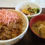 Sukiya - 牛丼並サラダセット(無料紅生姜トッピング)500円