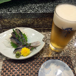 祭ずし - シメサバ刺身と生ビール