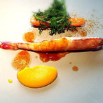 車海老のコンフィと人参のピューレ