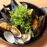 Wine-steamed clams and mussels