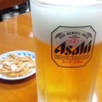 ひよどり中華料理 - 生ビールと付き出し2016.9