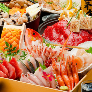 魚吉刺盛海鮮コース 豪快刺身七点盛り 白老牛陶板 1分飲み放題付き 500で道産地酒飲み放題 魚吉 札幌駅前本店 旧店名 魚ます 札幌 ｊｒ 居酒屋 食べログ