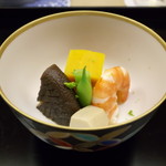 冷やし炊き合わせ～足赤海老、南瓜、椎茸、小芋（2016,10）