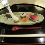 元湯 玉川館 - サザエ　ラッキョウ　衣被　茗荷の握り