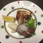 松濤館 - 興津鯛若狭焼き 檸檬 茗荷、長芋胡麻和え、牛フィレステーキ