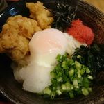 鶏天めんたいぶっかけうどんのアップ