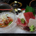 万清楼 - 勝浦産まぐろ、鯛、子持ちこんにゃく、湯引き まぐろ　アボガド