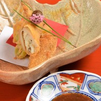 秋の実のからし和えとエリンギ茸と渡りガニのフライ