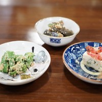 あそび割烹 さん葉か - 前菜　　菜豆腐　スナップエンドウの胡麻和え　胡瓜と茄子の和え物