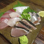 いさおや - お造り　シマアオジ・カンパチ・剣先イカ・炙り鰆・しめ鰯