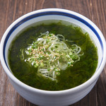 Soup with plenty of green seaweed