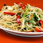 Grilled rice noodles with lots of vegetables