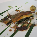 ラ クレリエール - 鮎 チーズ焼き リゾット フライ 肝コロッケ
      