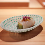 寿しの吉乃 - 真鯛と茄子の揚げ浸し オリーブオイルの球体を載せて☆