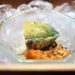 松川 - 島根産鮑　煮凝り掛け　肝酢　ばちこ
      