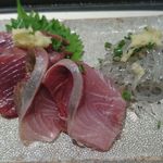 寿司 さいしょ - (10/15)刺身（戻りガツオ、北海道産ブリ、シラウオ）