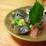 Taiko bashi - その日に上がった船橋の魚、この日は「鱸/鯔/イシモチ/鯵/鯖/小肌」