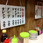 寛子 - カウンター前のメニュー。ビールは書かれていないが。
