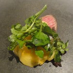 レストランディファランス - ⑧国産牛　牛蒡　雲丹　柿　クレソン　★４・３