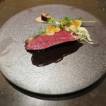 sincere - 蝦夷鹿のロース 栗と銀杏、マコモダケのパスタ風と共に1